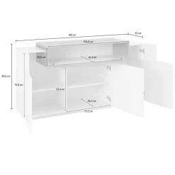 Mobile Credenza 4 Ante Legno Bianco e Antracite, Cemento o Acero - Therese