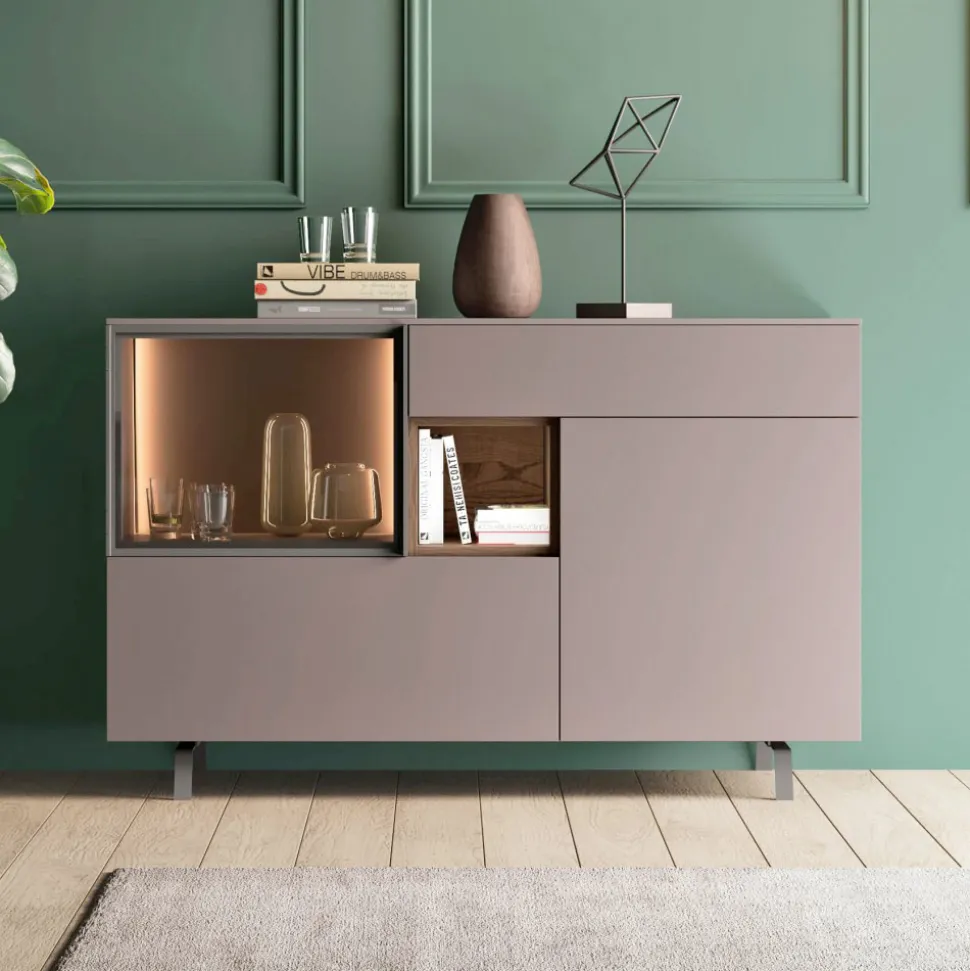 Mobile Credenza da Ingresso o Salotto in Legno Ecologico e Vetro Lusso - Bruno