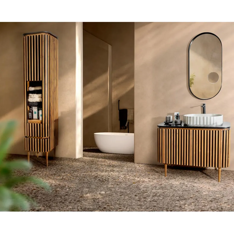 Mobile da Bagno a Colonna Realizzato in Teak Massello e Mogano - Plumeria