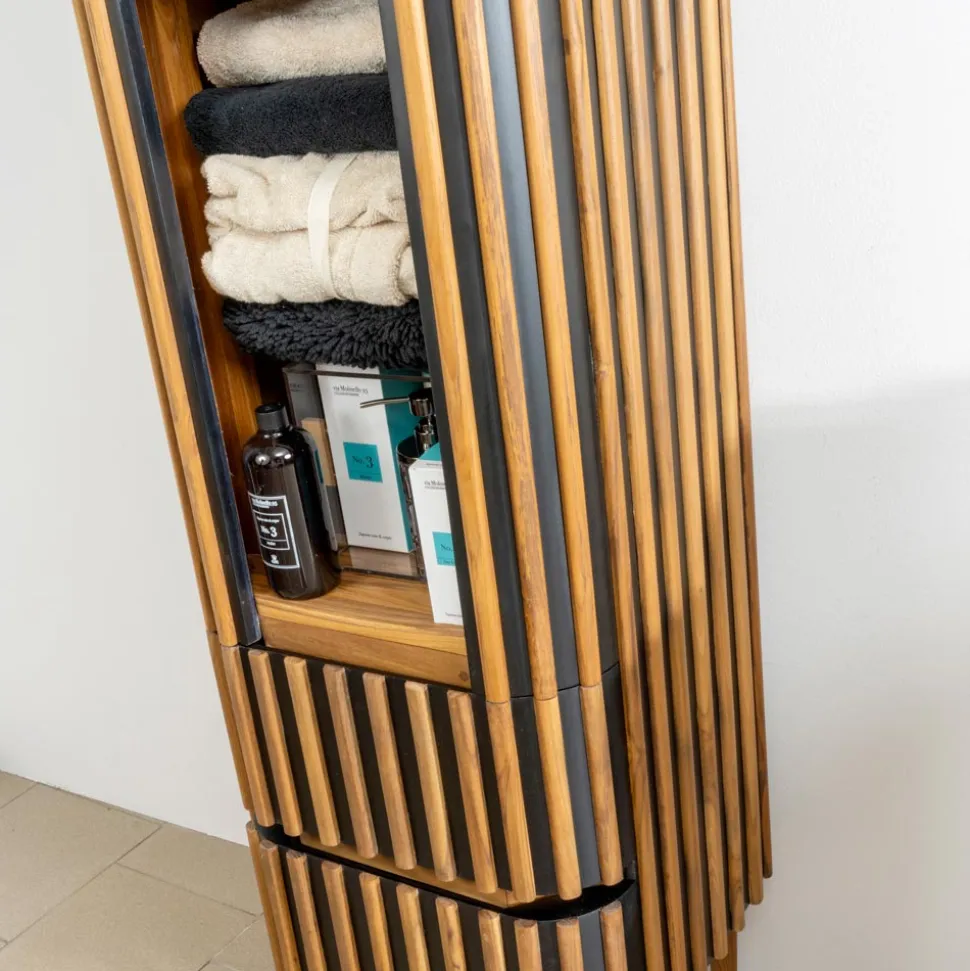 Mobile da Bagno a Colonna Realizzato in Teak Massello e Mogano - Plumeria