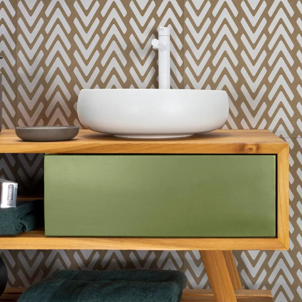 Mobile da Bagno in Teak Naturale con 2 Cassetti in Mogano Verde - Hamadou