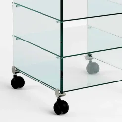 Mobile Multiuso con Ruote, in Vetro Trasparente Made in Italy - Versatilio