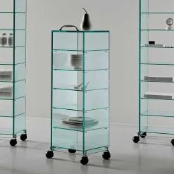 Mobile Multiuso con Ruote, in Vetro Trasparente Made in Italy - Versatilio