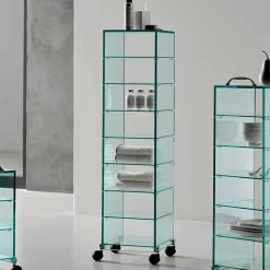 Mobile Multiuso con Ruote, in Vetro Trasparente Made in Italy - Versatilio