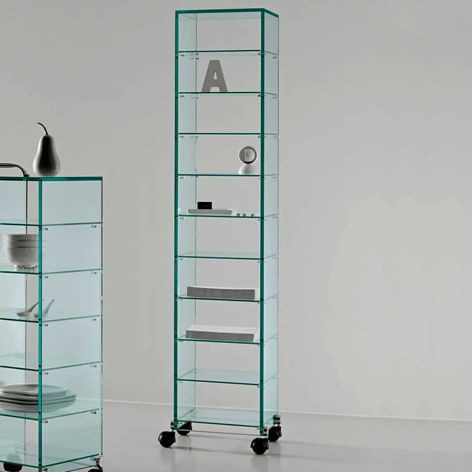 Mobile Multiuso con Ruote, in Vetro Trasparente Made in Italy - Versatilio