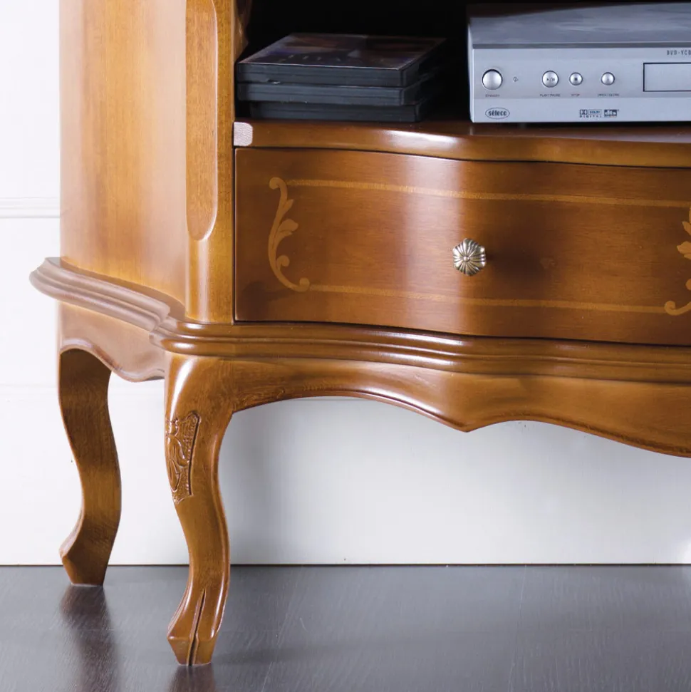Mobile Porta Tv Classico in Legno Noce Intarsiato Made in Italy - Leonor