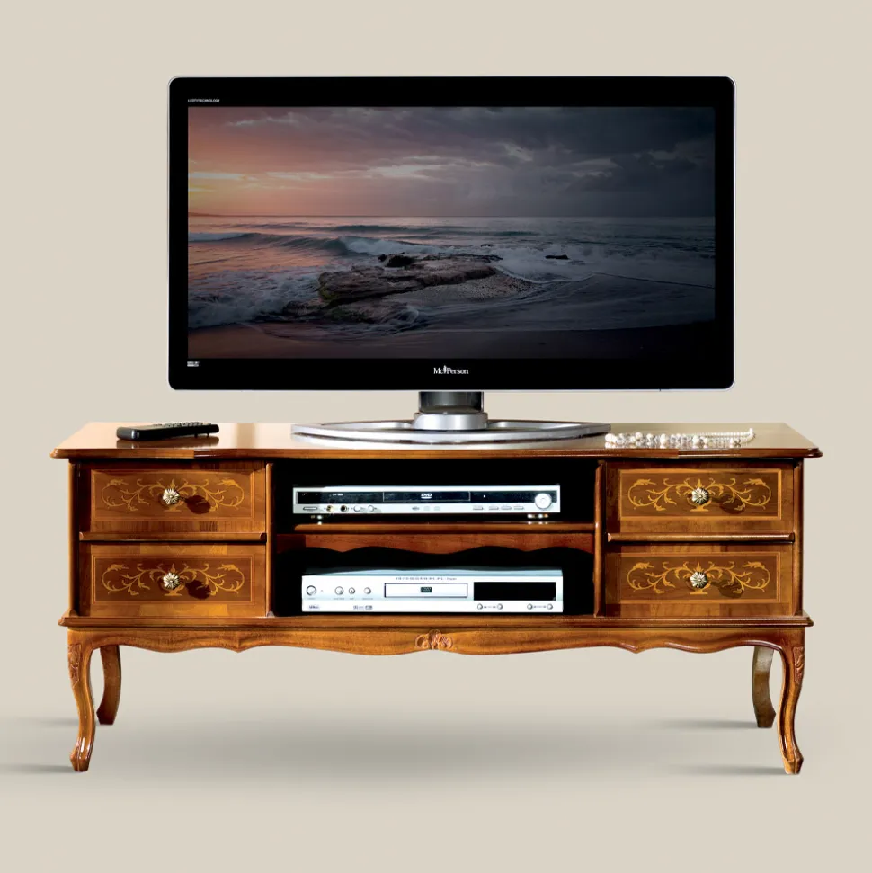 Mobile Porta Tv Classico in Legno Noce 4 Cassetti Made in Italy - Prince