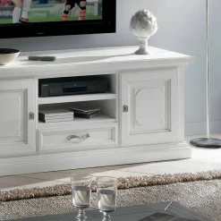 Mobile Porta Tv con 2 Vani a Giorno e 2 Ante in Laccato Bianco Made in Italy - Atai