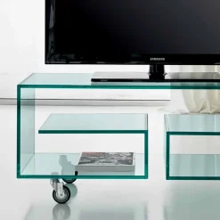 Mobile Porta Tv da Salotto in Vetro Trasparente con Ruote, di Lusso - Birintolo
