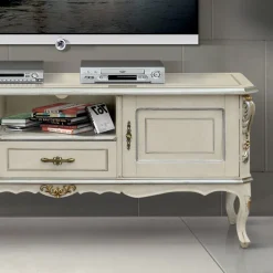 Mobile Porta Tv di Lusso Legno Bianco e Argento Made in Italy - Cheverny