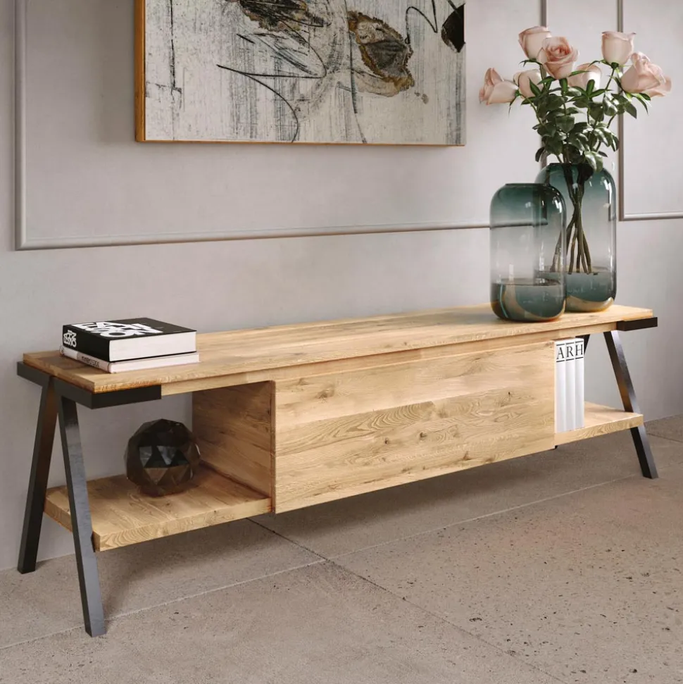 Mobile Porta Tv in Legno Rovere Nodato e Metallo Realizzato in Italia - Jennifer