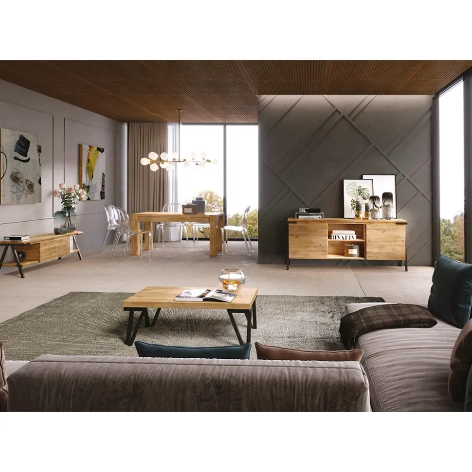 Mobile Porta Tv in Legno Rovere Nodato e Metallo Realizzato in Italia - Jennifer