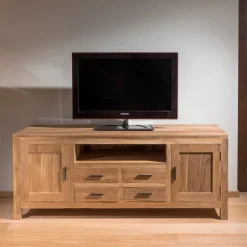 Mobile Porta Tv in Teak Massello con 2 Ante e 4 Cassetti - Kendo