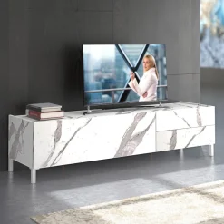 Mobile Porta Tv Rivestito in Melaminico Finitura Marmo Made in Italy - Zinco