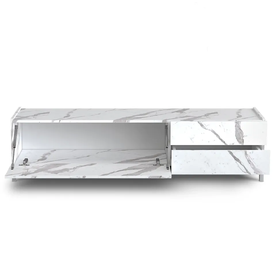 Mobile Porta Tv Rivestito in Melaminico Finitura Marmo Made in Italy - Zinco