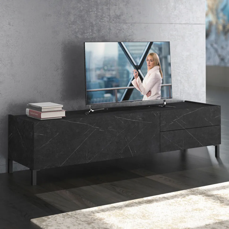 Mobile Porta Tv Rivestito in Melaminico Finitura Marmo Made in Italy - Zinco