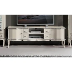 Mobile Salotto Porta Tv Legno Bianco e Argento Made in Italy - Windsor