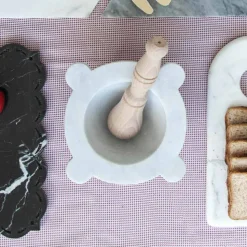 Mortaio in Marmo Bianco di Carrara con Pestello in Legno Made in Italy - Winda