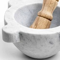 Mortaio in Marmo Bianco di Carrara con Pestello in Legno Made in Italy - Winda