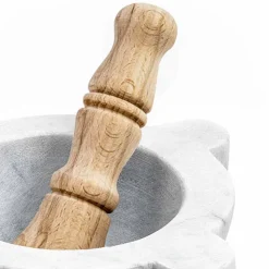 Mortaio in Marmo Bianco di Carrara con Pestello in Legno Made in Italy - Winda