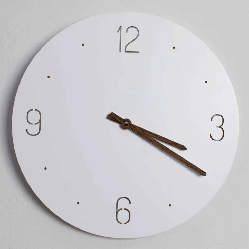 Orologio a Muro Classico Design in Legno Tondo Bianco Taglio a Laser - Gioviale