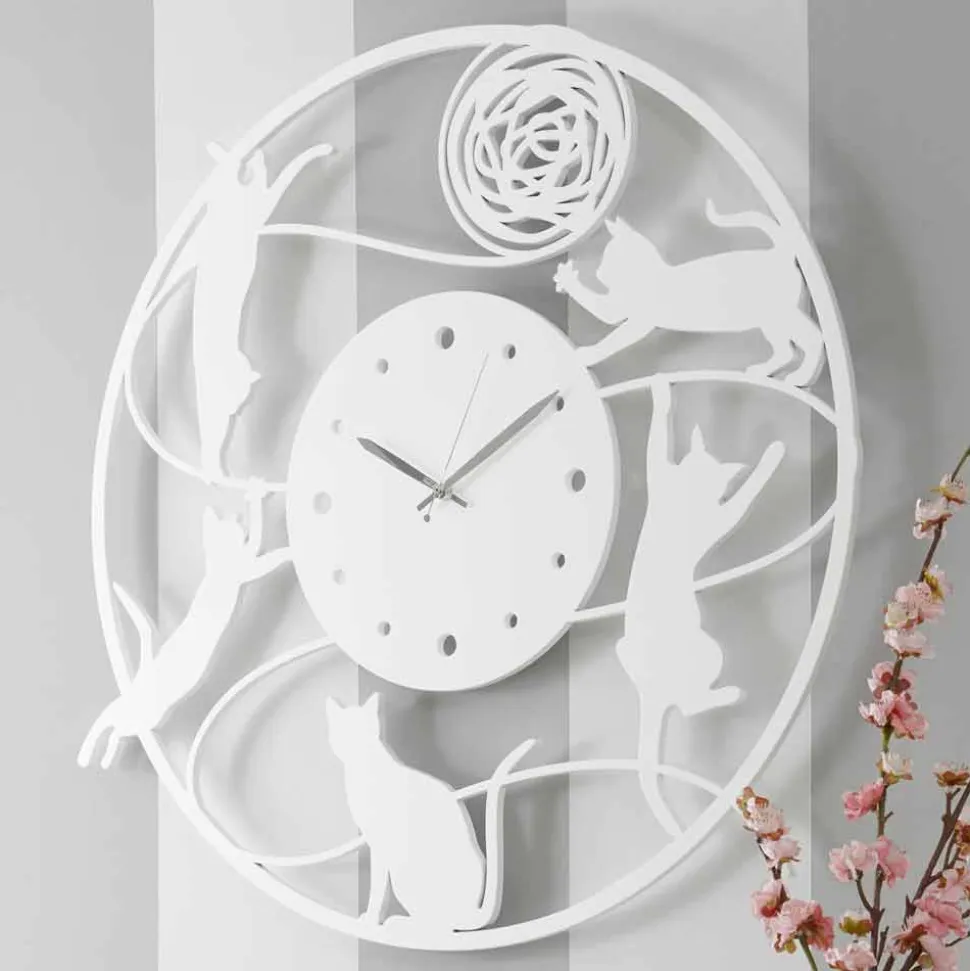 Orologio a Muro dal Design Grande Moderno Rotondo Colorato Decorato - Gatto