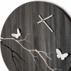 Orologio a Muro Design Tondo in Legno Inciso a Laser e Farfalle 3D - Farfo