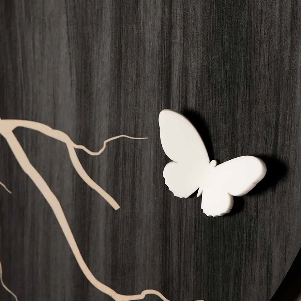 Orologio a Muro Design Tondo in Legno Inciso a Laser e Farfalle 3D - Farfo