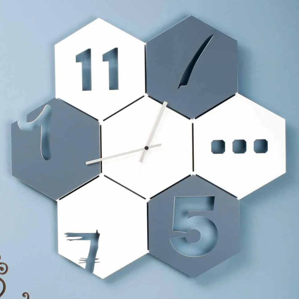 Orologio a Muro Grande in Legno Colorato Design Moderno Esagonale - Nidodape
