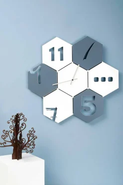 Orologio a Muro Grande in Legno Colorato Design Moderno Esagonale - Nidodape