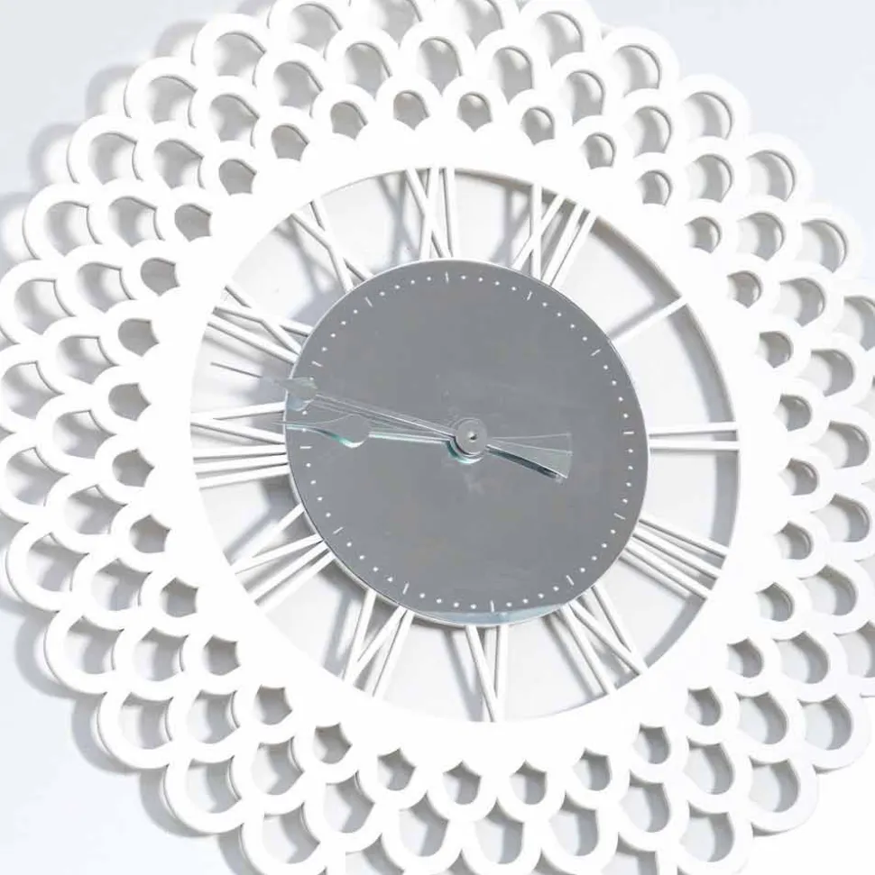 Orologio a Muro in Legno Bianco Design Floreale Grande e Moderno - Gerbera