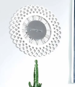 Orologio a Muro in Legno Bianco Design Floreale Grande e Moderno - Gerbera