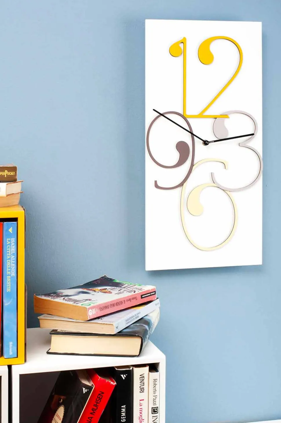Orologio a Muro Legno Colorato e Bianco Design Rettangolare Moderno - Matematica