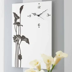 Orologio a Muro Moderno Rettangolare in Legno Bianco Decorato di Design - Croco