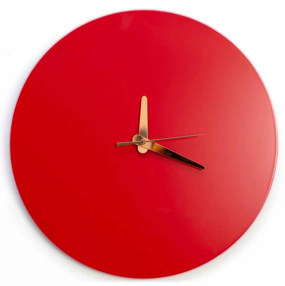 Orologio a Muro Rosso dal Design Italiano Rotondo e Moderno in Legno - Callisto