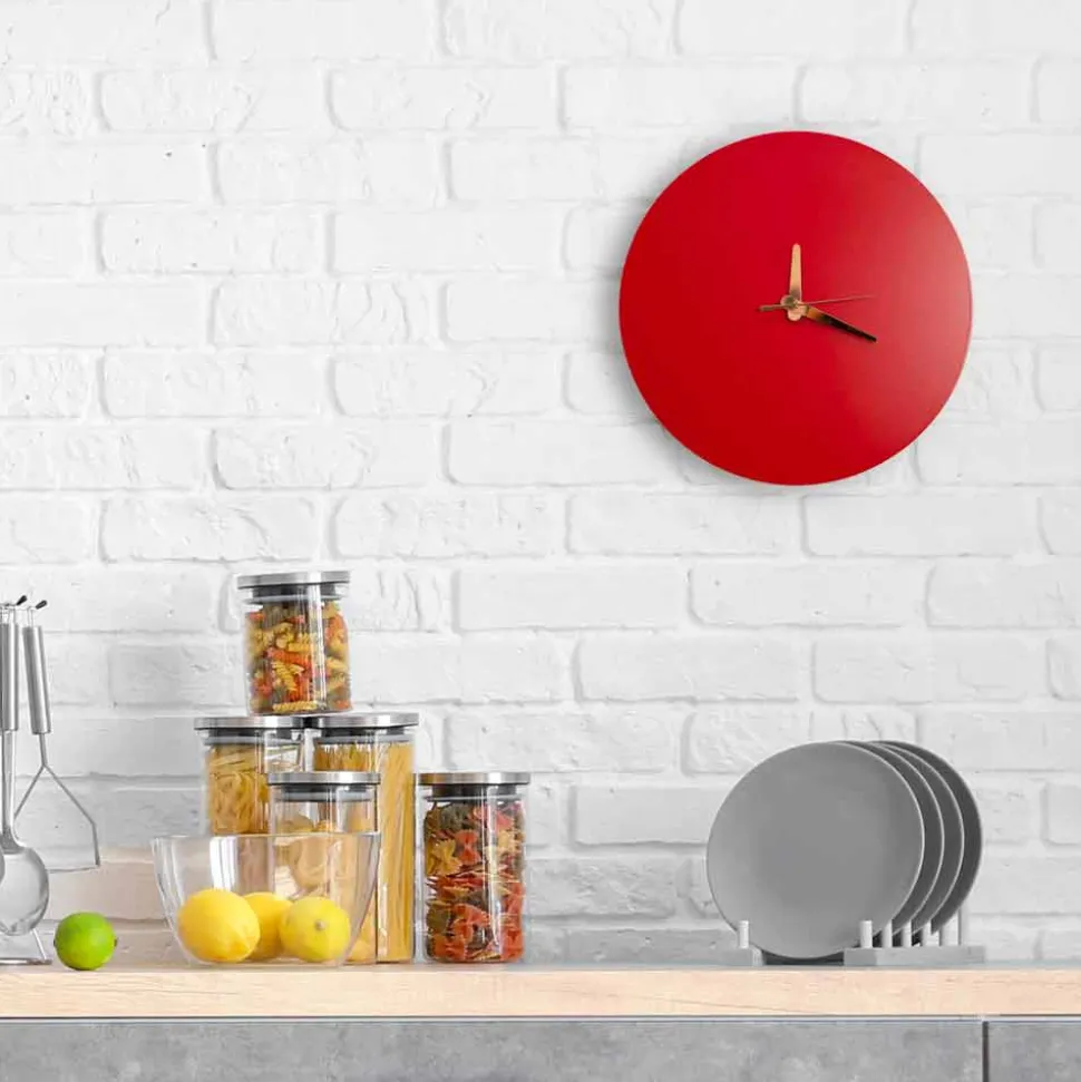 Orologio a Muro Rosso dal Design Italiano Rotondo e Moderno in Legno - Callisto