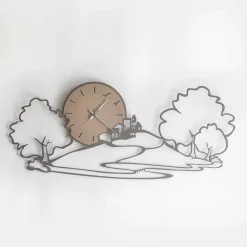 Orologio a Parete con Paesaggio in Ferro Nero o Fango Made in Italy – Paesello