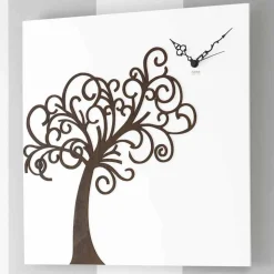 Orologio a Parete Design in Legno Quadrato Bianco con Albero - Alberoeden