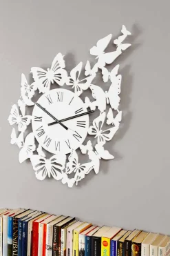 Orologio a Parete Legno Colorato Design Moderno Decorato con Farfalle - Papilio