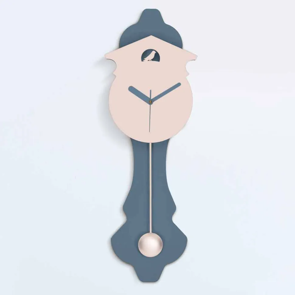 Orologio a Pendolo Moderno in Legno da Parete di Design Grigio e Rosa - Cuculo