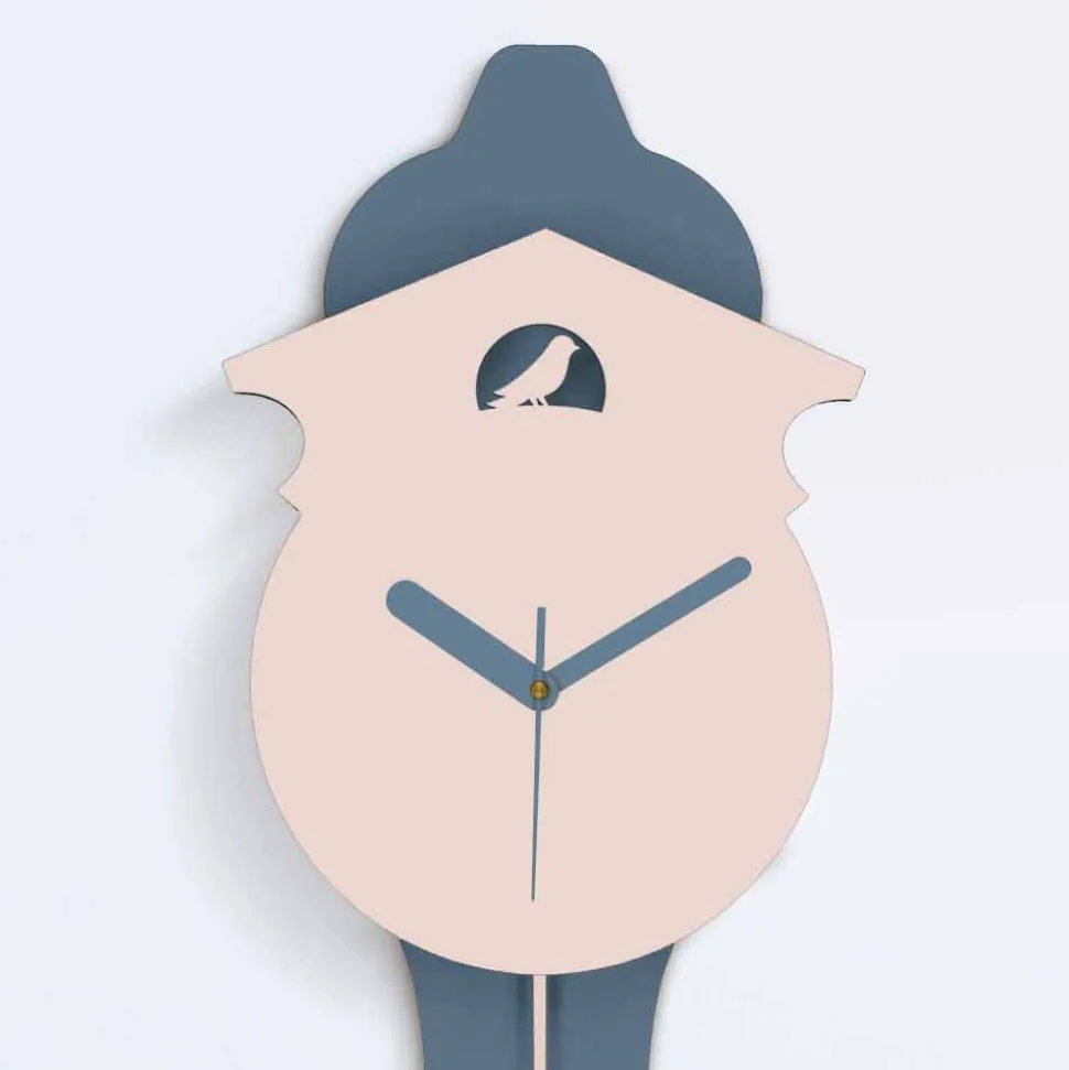 Orologio a Pendolo Moderno in Legno da Parete di Design Grigio e Rosa - Cuculo