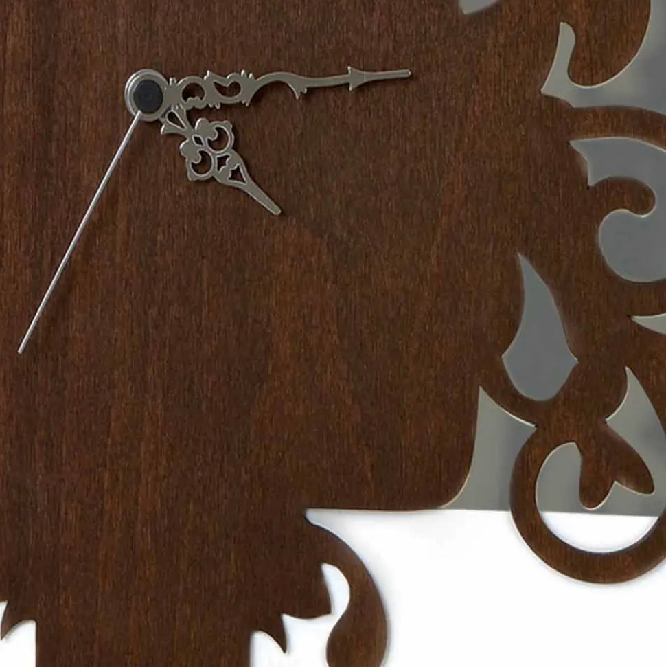 Orologio da Parete Design Moderno in Legno Scuro e Bianco Decorato - Fiaba