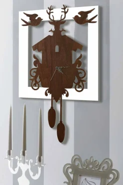 Orologio da Parete Design Moderno in Legno Scuro e Bianco Decorato - Fiaba
