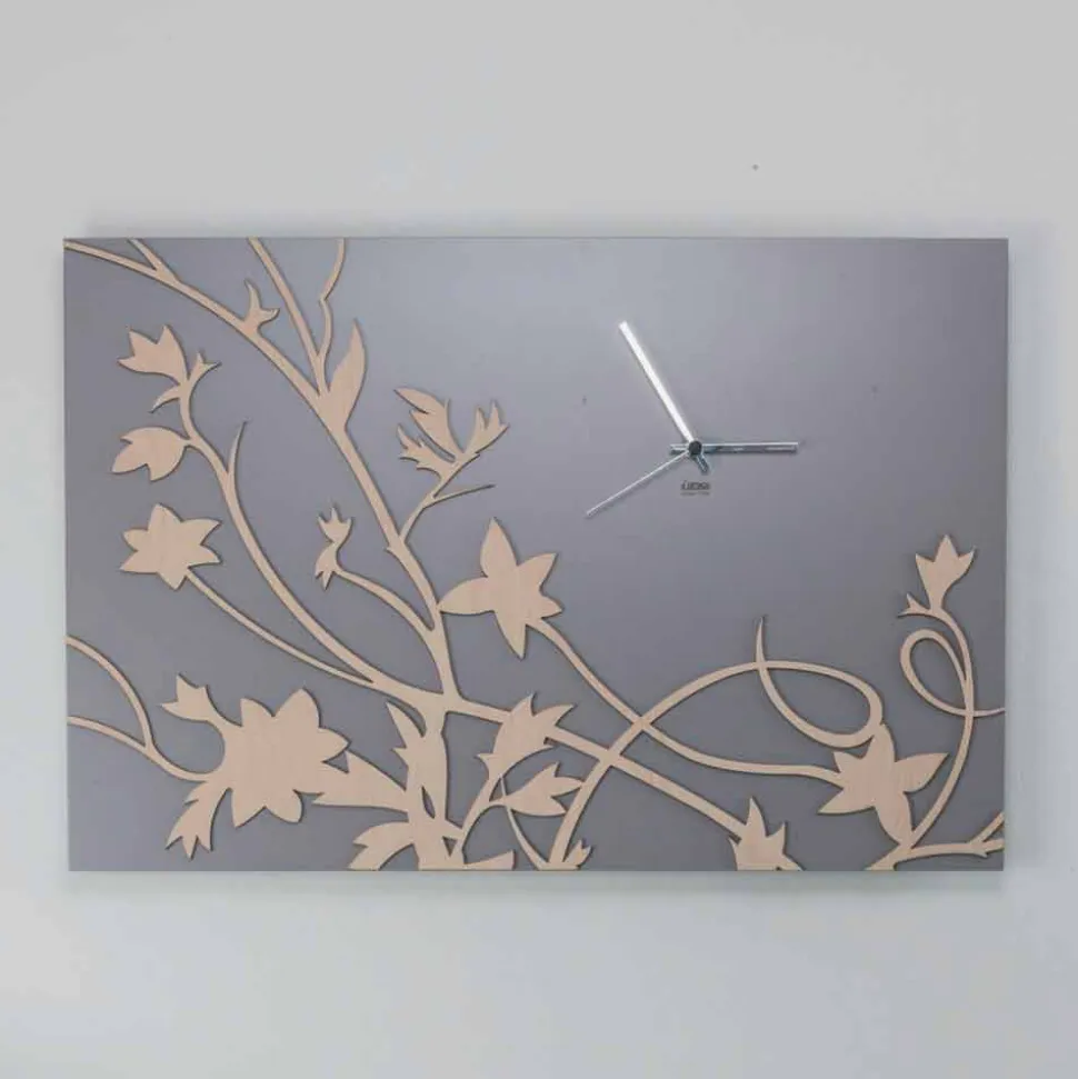 Orologio da Parete Design Rettangolare Moderno Grigio in Legno Decorato - Gallio