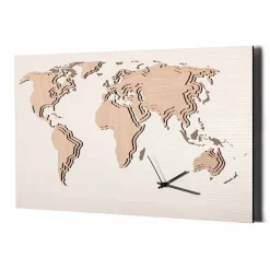 Orologio da Parete in Legno con Decorazione Planisfero Made in Italy - Mappo