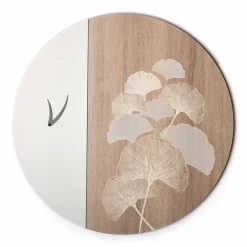 Orologio da Parete in Legno Tondo di Design con Decori, 2 Finiture, Made in Italy - Ginkgo