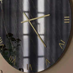 Orologio da Parete in Vetro Effetto Marmo Black Gold con Lancette in Ottone - Cortex