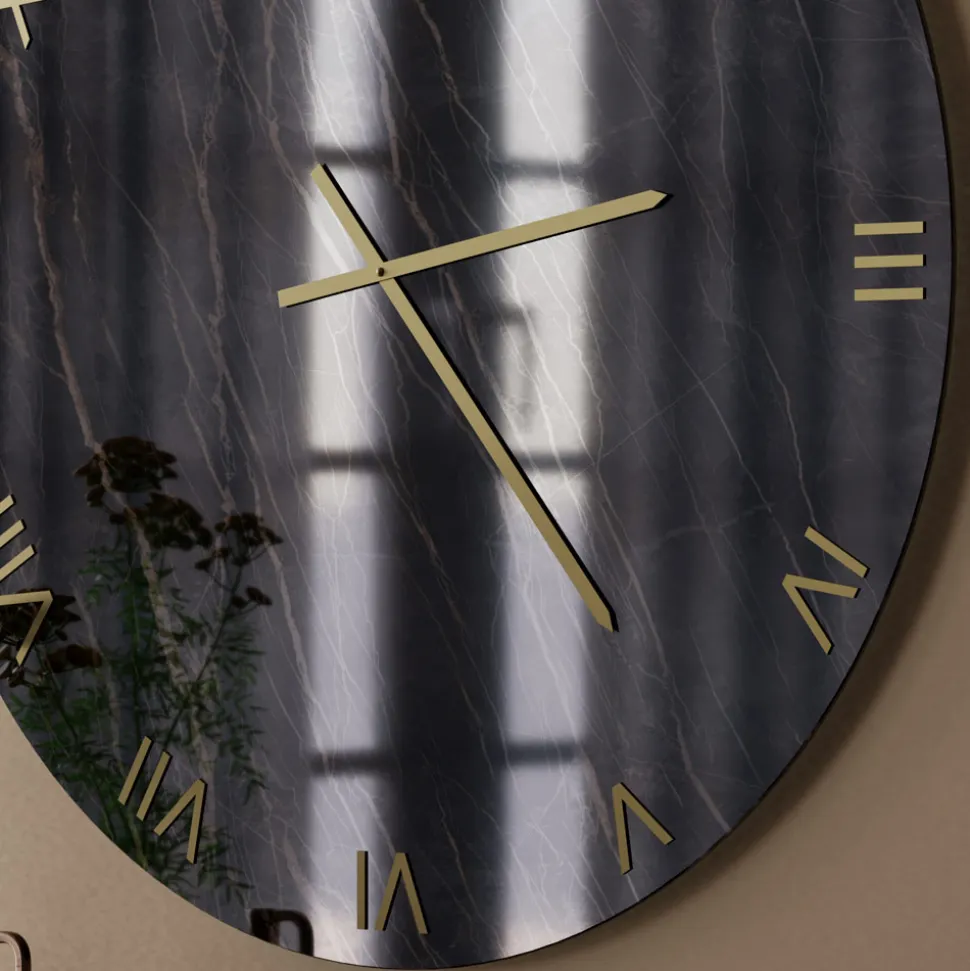Orologio da Parete in Vetro Effetto Marmo Black Gold con Lancette in Ottone - Cortex