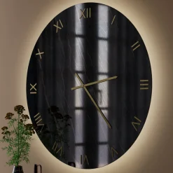 Orologio da Parete in Vetro Effetto Marmo Black Gold con Lancette in Ottone - Cortex