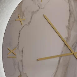 Orologio da Parete in Vetro Effetto Marmo Calacatta con Lancette in Ottone - Axis